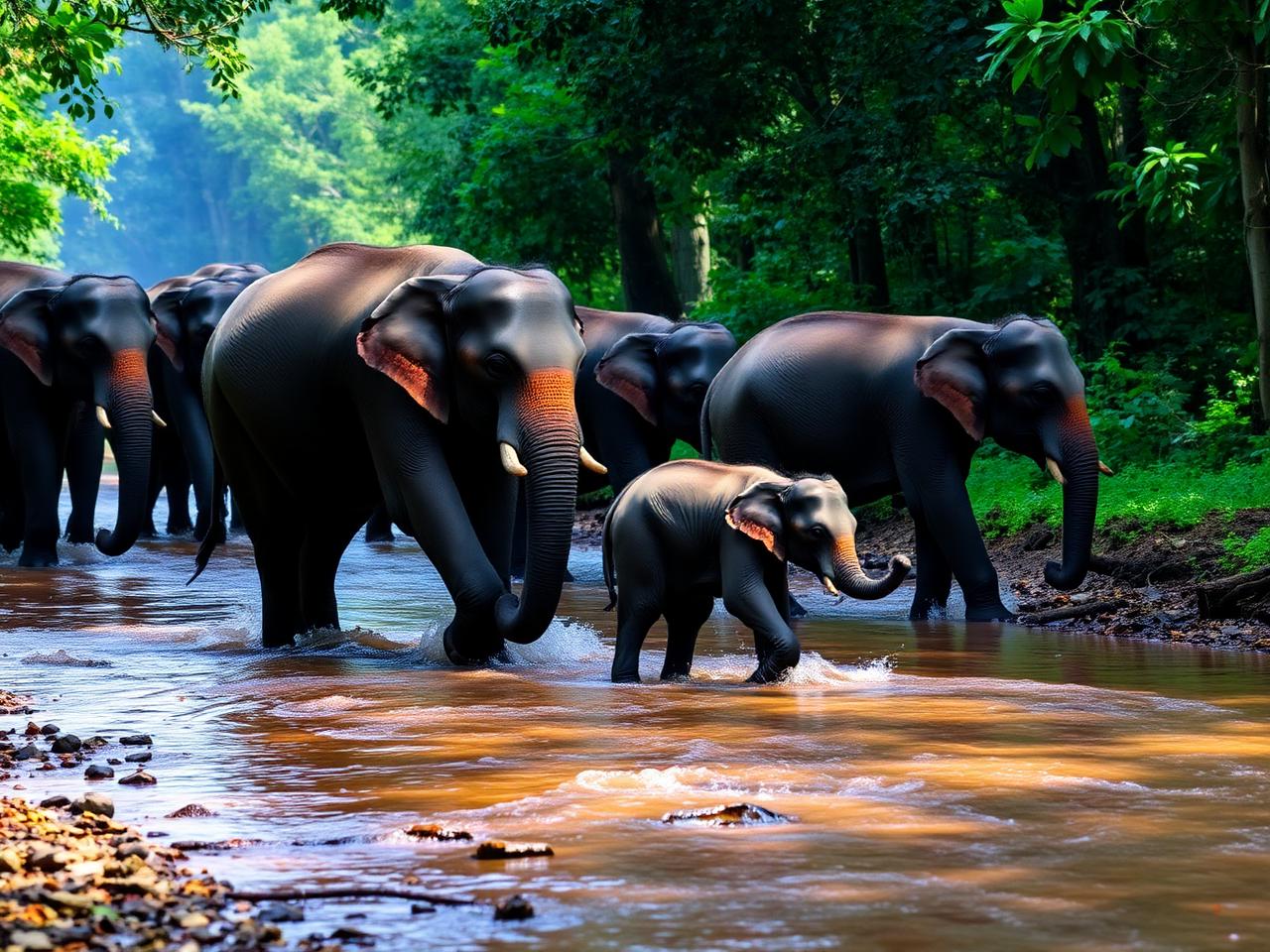 Wild elephants at a Simlipal stream