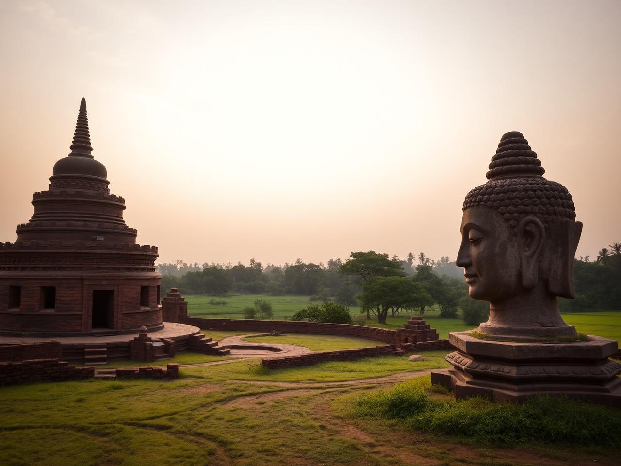 Buddhist ruins and stone Buddha, Ratnagiri