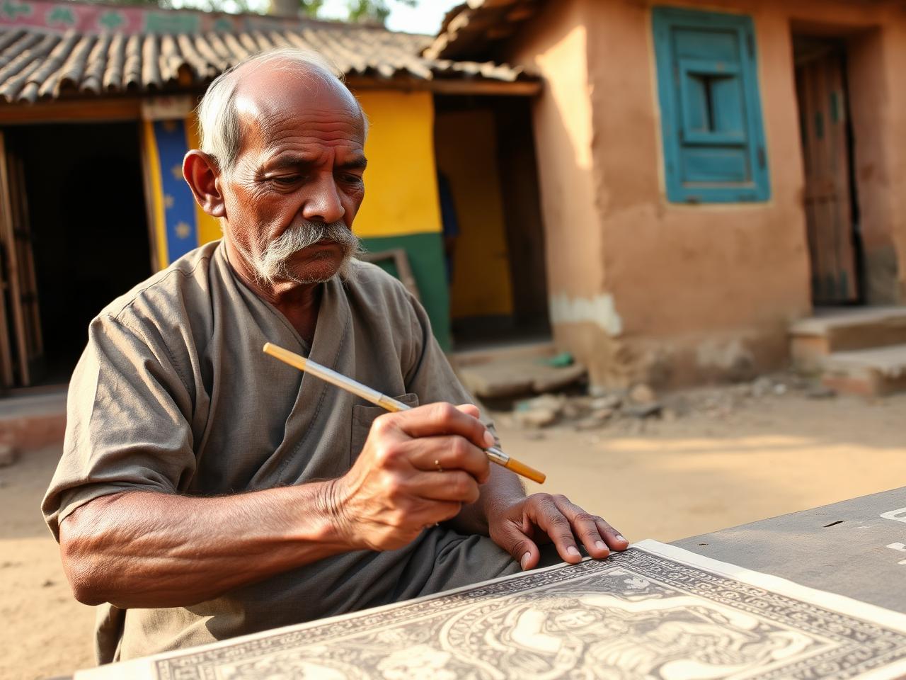 Pattachitra artist painting in Raghurajpur village
